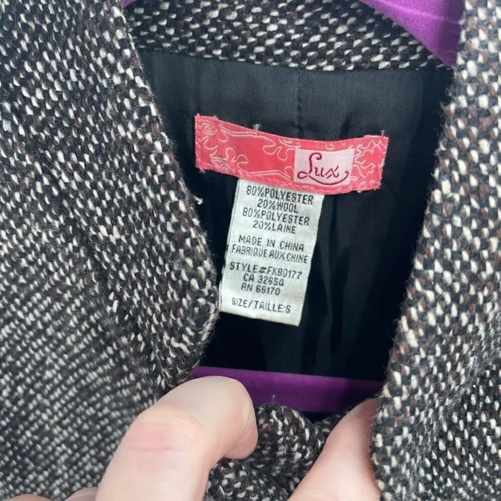 Lux Women's High Neck Collar Tweed Office Jacket Blazer Multicolor Size Small